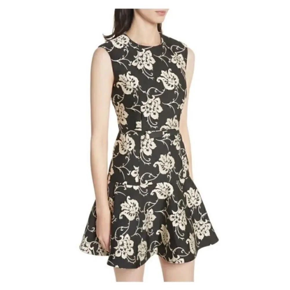 Ted Baker London Women’s Size 0 Ornate Paisley Ruffle Dress Black Fit and Flare